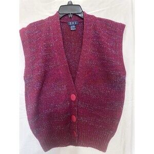 VTG Cranberry Sweater Vest With Blue Woven Accents Woven In, Preppy, Academia